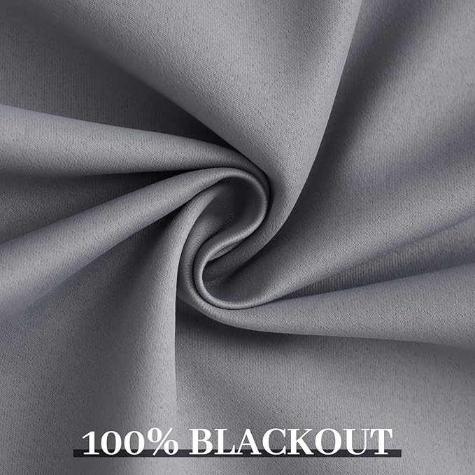 Yakamok Grey 100% Blackout Curtains 38x63 inch Long Gray Drapes-Bedroom