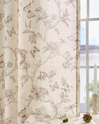 jinchan Floral Linen Curtains for Living Room 84 Inch Length Butterfly Curtain Taupe Floral Curtains French Country Farmhouse Curtain Flower Patterned Drapes Window Treatment Set 2 Panels