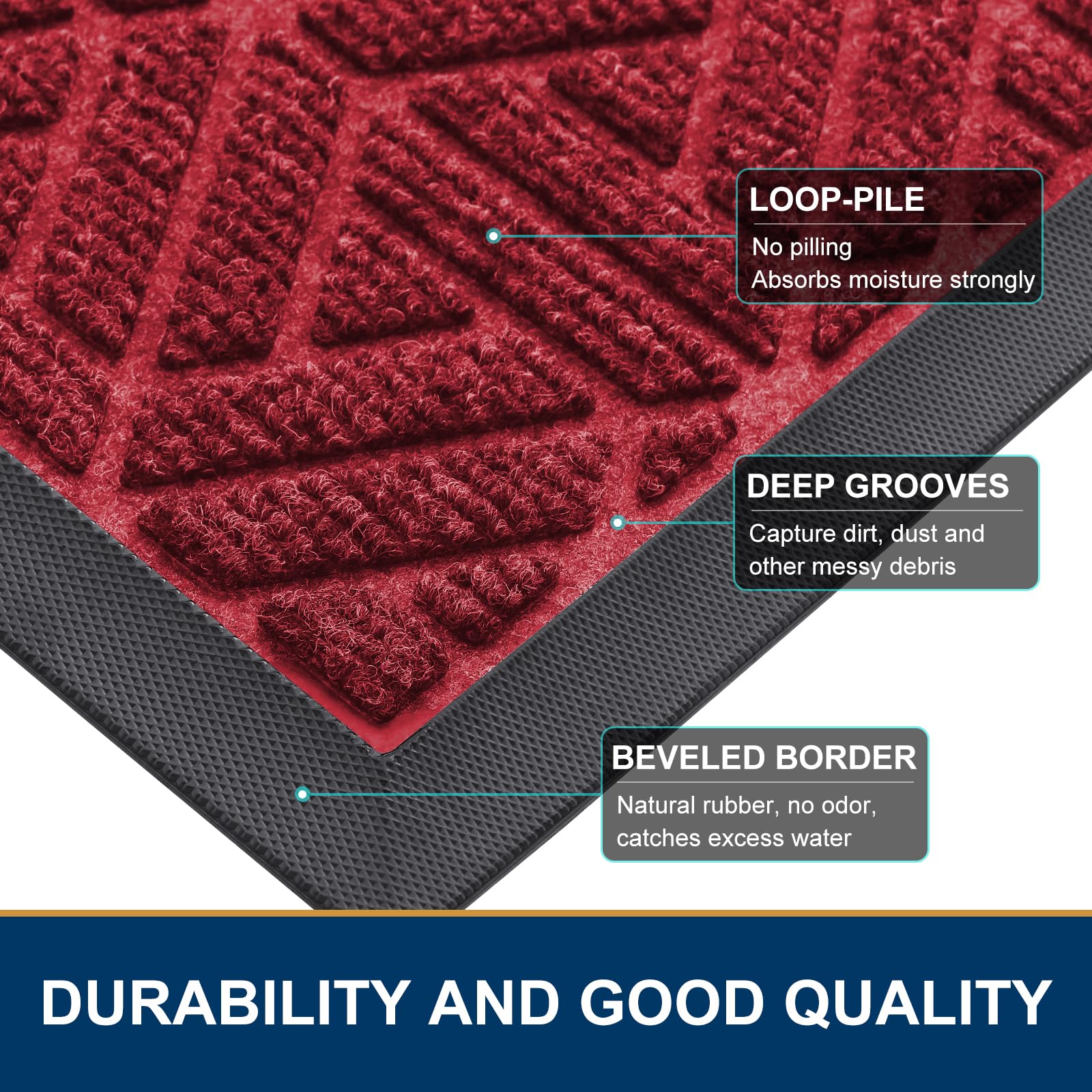 Smiry Front Door Mat Outside Entrance, Low Profile Rubber Doormat, 29.5x17