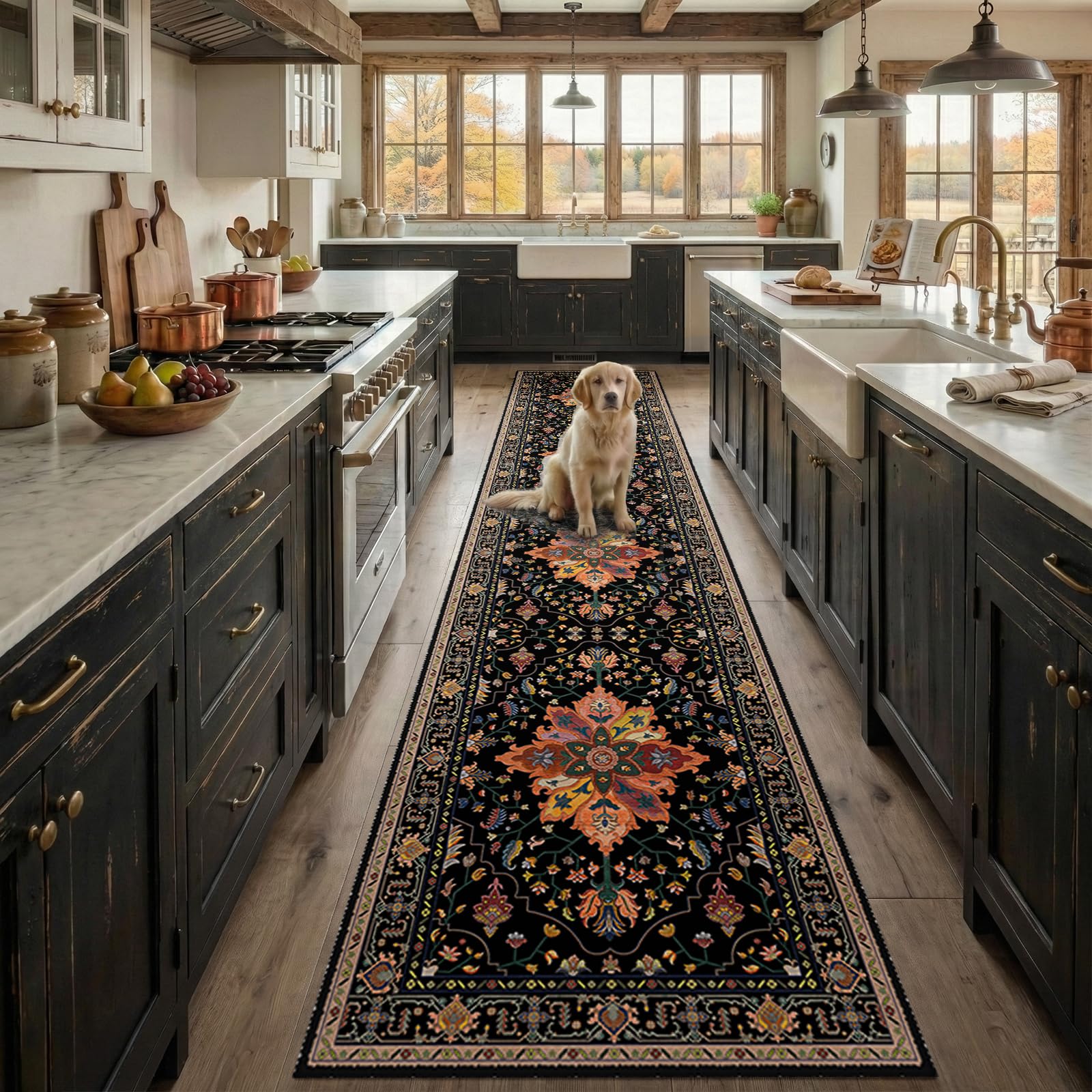 RELEANY Washable Area Rug, Runner 2'6"x12', Black/Colorful
