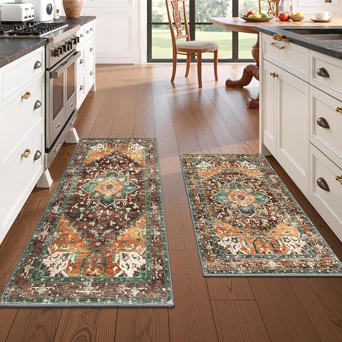 Yamaziot Washable Runner Rug Set of 2, Non-Slip Boho Hallway Kitchen Rug