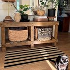 Front Door Mat Indoor Entrance - 2x4.3 Ft Black Tan Striped Washable Doormat Outdoor Entrance Porch Rug Non-Slip Layered Runner Rug for Kitchen Hallway Bedroom Laundry Room Porch Decor
