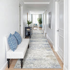 Kitchen Runner Rugs Non Skid Washable - 2.5 x 10 Runner Rug with Anti Slip Backing, Ultra-Thin Soft Rug Runner for Hallway, Bedroom, Living Room (2.5'x10', Blue/Brown/Ivory)