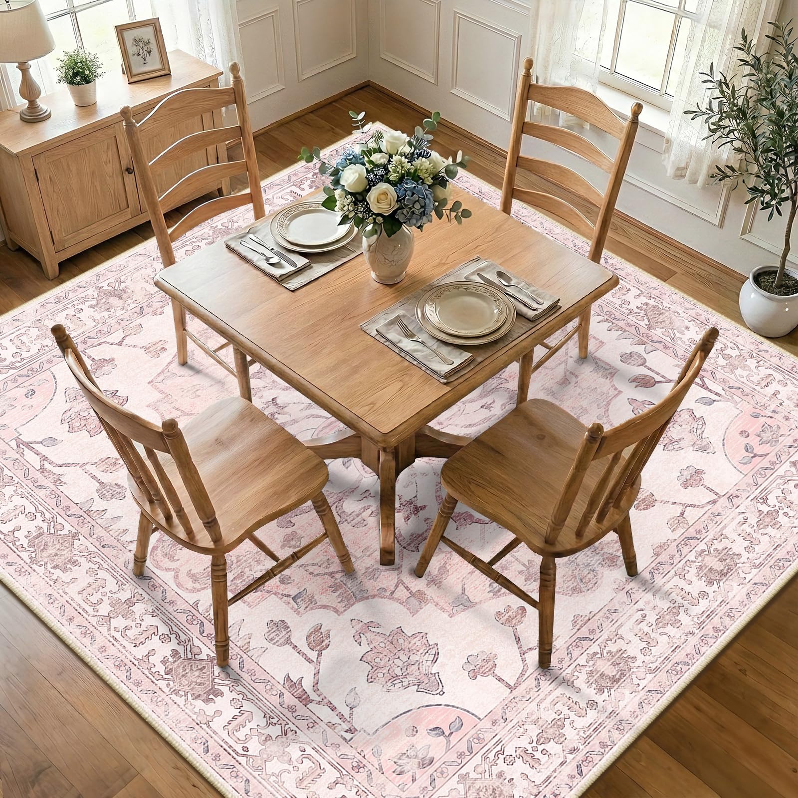 RELEANY Washable Area Rug, Square 7'x7', Pink