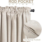 Linen Textured Total Blackout Curtains for Bedroom 96 Inches Long, Cream