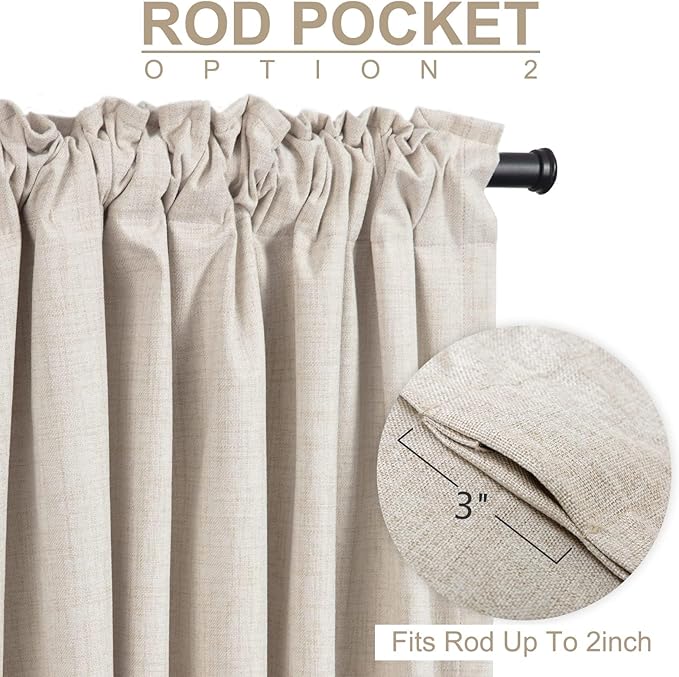 Linen Textured Total Blackout Curtains for Bedroom 96 Inches Long, Cream