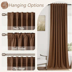 Guken 100% Blackout Linen Curtains 80 Inch Length 2 Panels Set for Living Room Bedroom Back Tab Thermal Insulated Black Out Linen Drapes Room Darkening Window Curtains,Caramel Brown