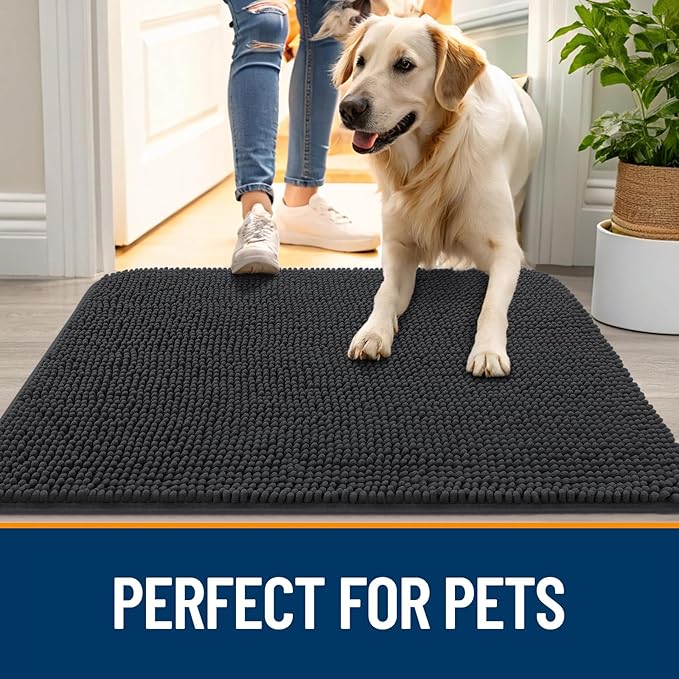 OLANLY Dog Door Mat for Muddy Paws 40x24, Super Absorbent Chenille Mud Mat