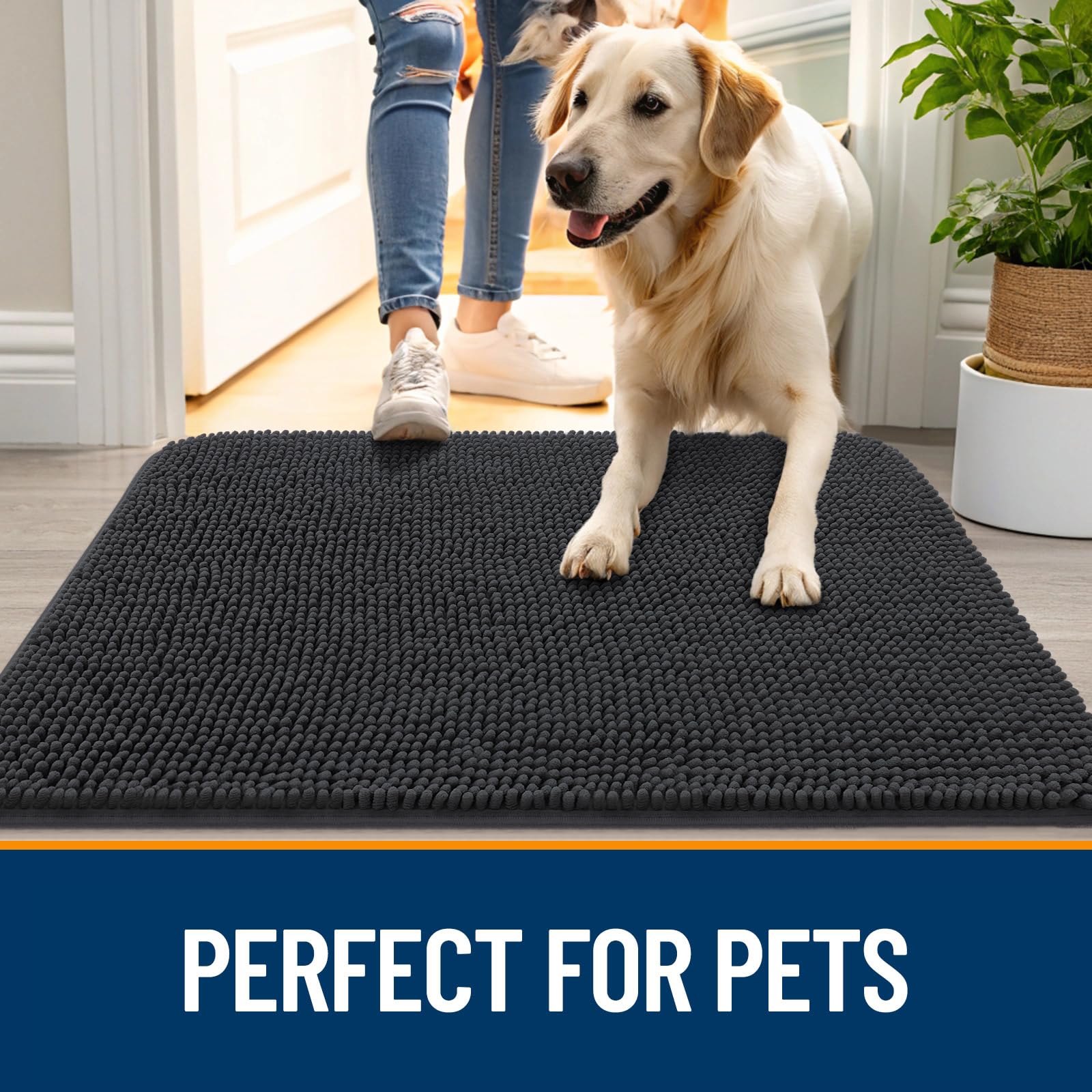 OLANLY Dog Door Mat for Muddy Paws 59x24, Super Absorbent Chenille Mud Mat