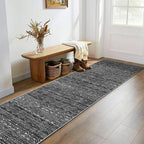 Moroccan Washable Hallway Runner Rug - 2'6"x12' Kitchen Rugs for Living Room Bedroom with Non Slip Floor Carpet Soft Low Pile Floor Mat Thin Hallway Runner Rug 2'6"x12' Black
