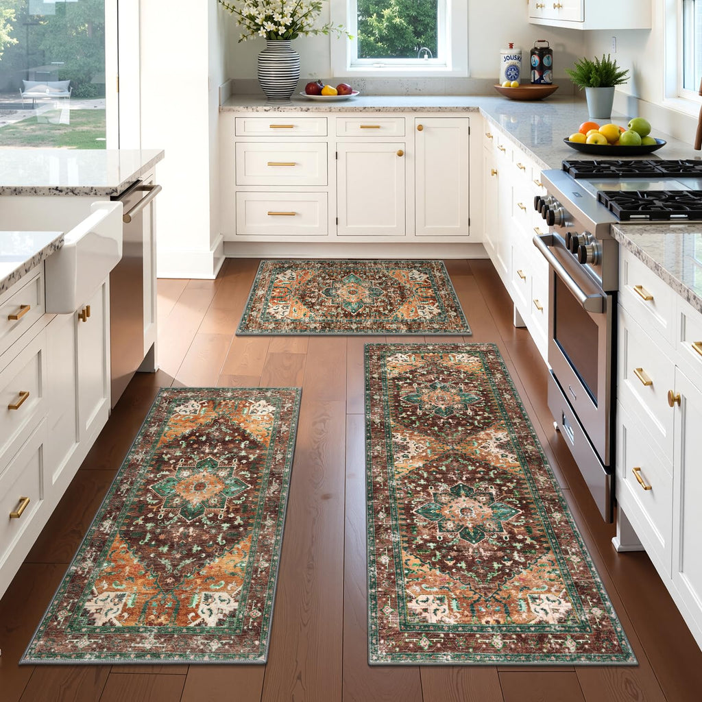 Yamaziot Washable Runner Rug Set of 3, Non-Slip Boho Hallway Kitchen Rug