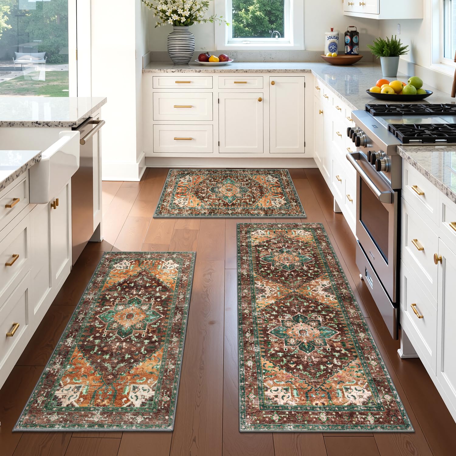 Yamaziot Washable Runner Rug Set of 3, Non-Slip Boho Hallway Kitchen Rug