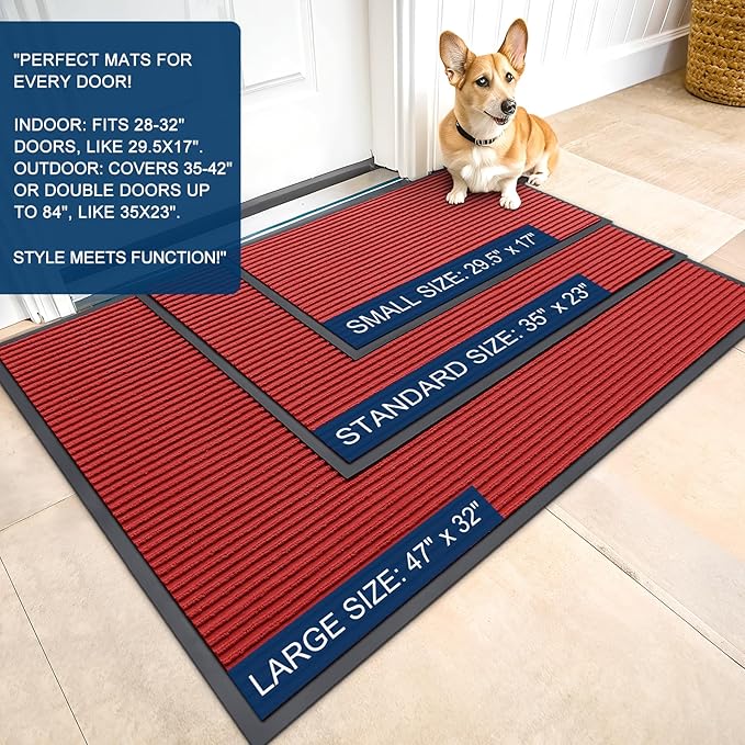 OLANLY Front Door Mat Indoor Outdoor Entrance, Waterproof Heavy Duty Doormat, Fade Resistant, Low Profile, Easy Clean Patio Porch Welcome Floor Mats for Entry, 71x47, Red