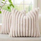 decorUhome Fall Faux Fur Throw Pillow Covers 18x18 Set of 2 Beige