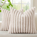 decorUhome Fall Faux Fur Throw Pillow Covers 22x22 Set of 2 Beige
