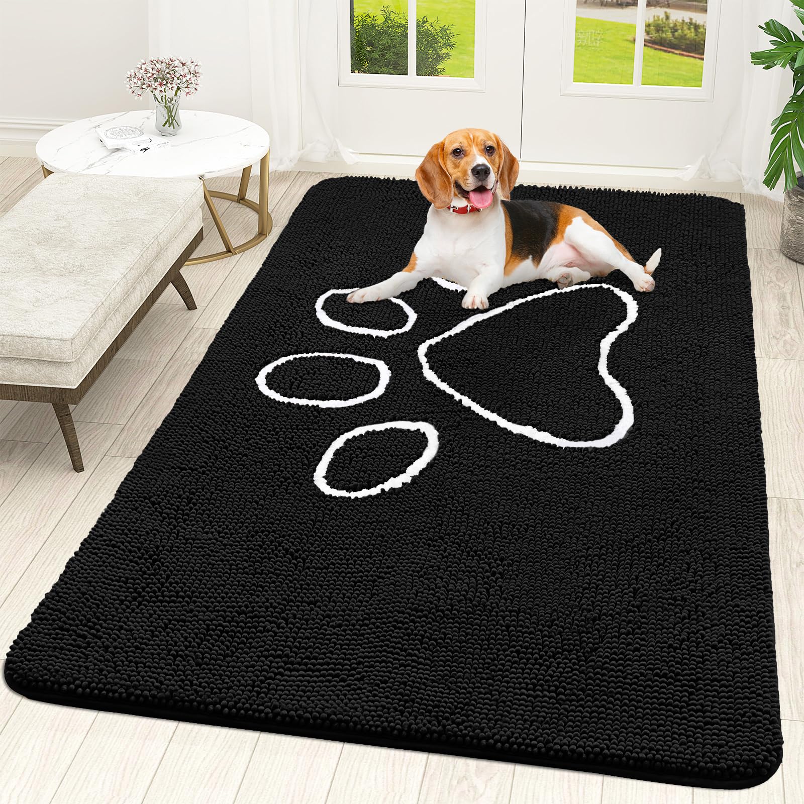 OLANLY Dog Door Mat for Muddy Paws 70x46, Paw Print Design Chenille Mud Mat