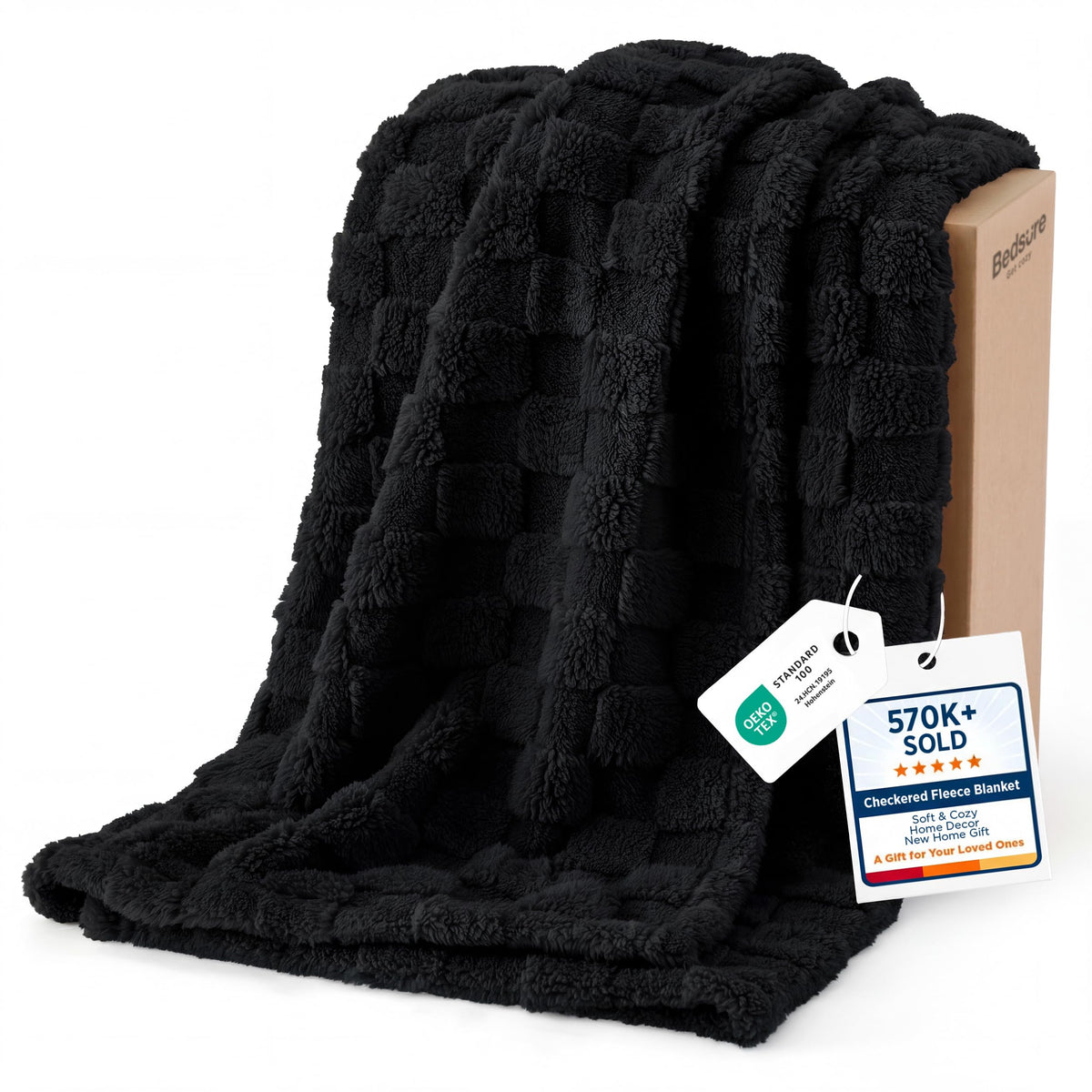 Bedsure Checkered Fleece Throw Blankets for Bed/Couch, Ashley Blue,50"×70"