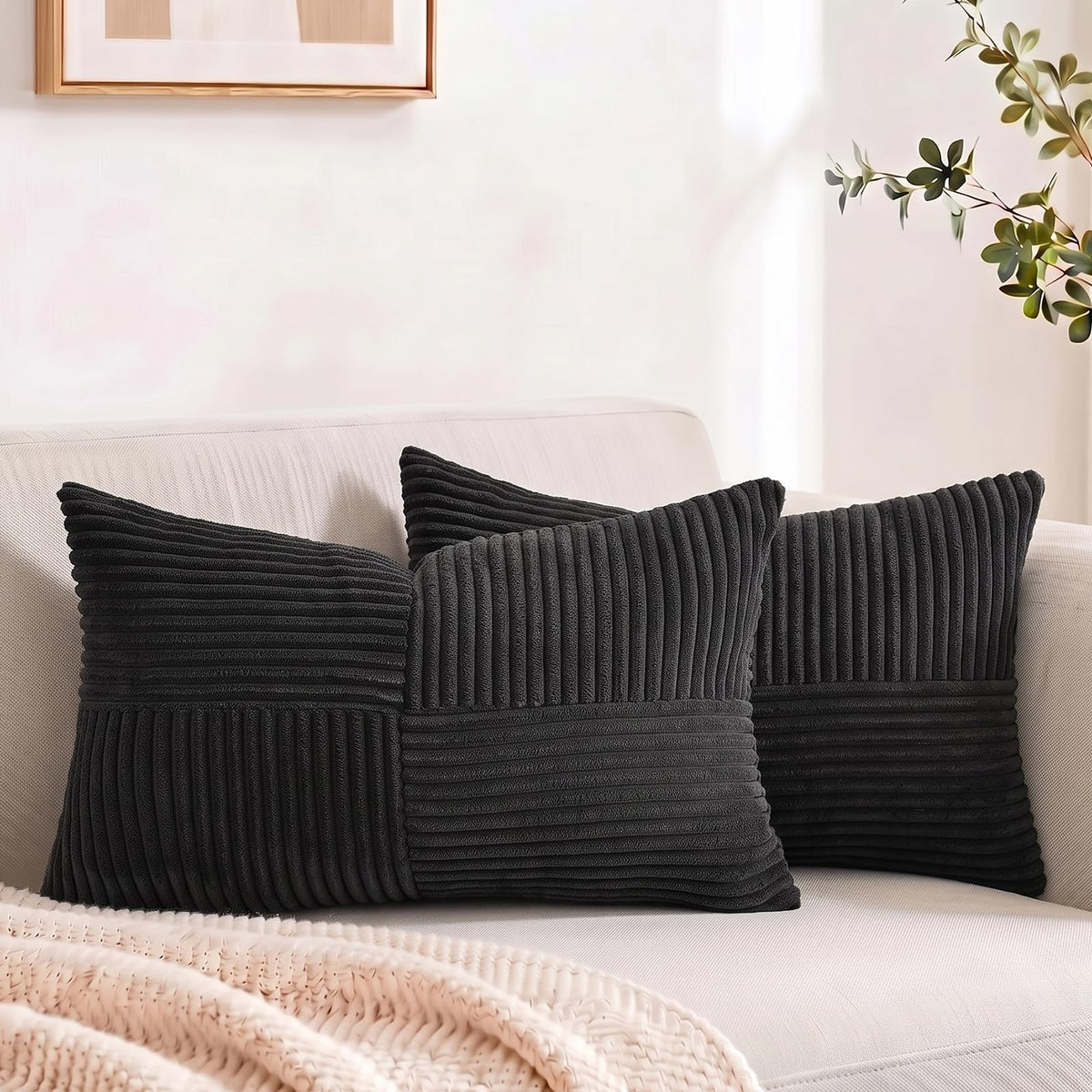 Fancy Homi 2 Packs Teal Lumbar Decorative Throw Pillow Covers 20x28 Inch for Living Room Couch Bed Sofa, Rustic Farmhouse Boho Home Decor, Soft Striped Corduroy Rectangle Accent Cushion Case 50x70 cm