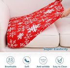 hyha Printed Couch Cushion Covers, Floral Sofa Covers Washable for 3 Cushion Couch, Stretch Pattern Outdoor Cushion Covers for Patio Furniture with Elastic Bottom(Large, Christmas Snowflakes)