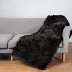 Ciicool Black Fur Fluffy Rug, 2x4 ft Small Faux Fur Rug for Bedroom, Washable Faux Sheepskin Rugs for Sofa Couch Seat Cushion, Thick Shaggy Furry Floor Carpets for Bedside Living Room