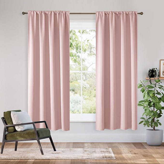 RYB HOME Bedroom Blackout Curtains 63 inches Long, 100% Blackout