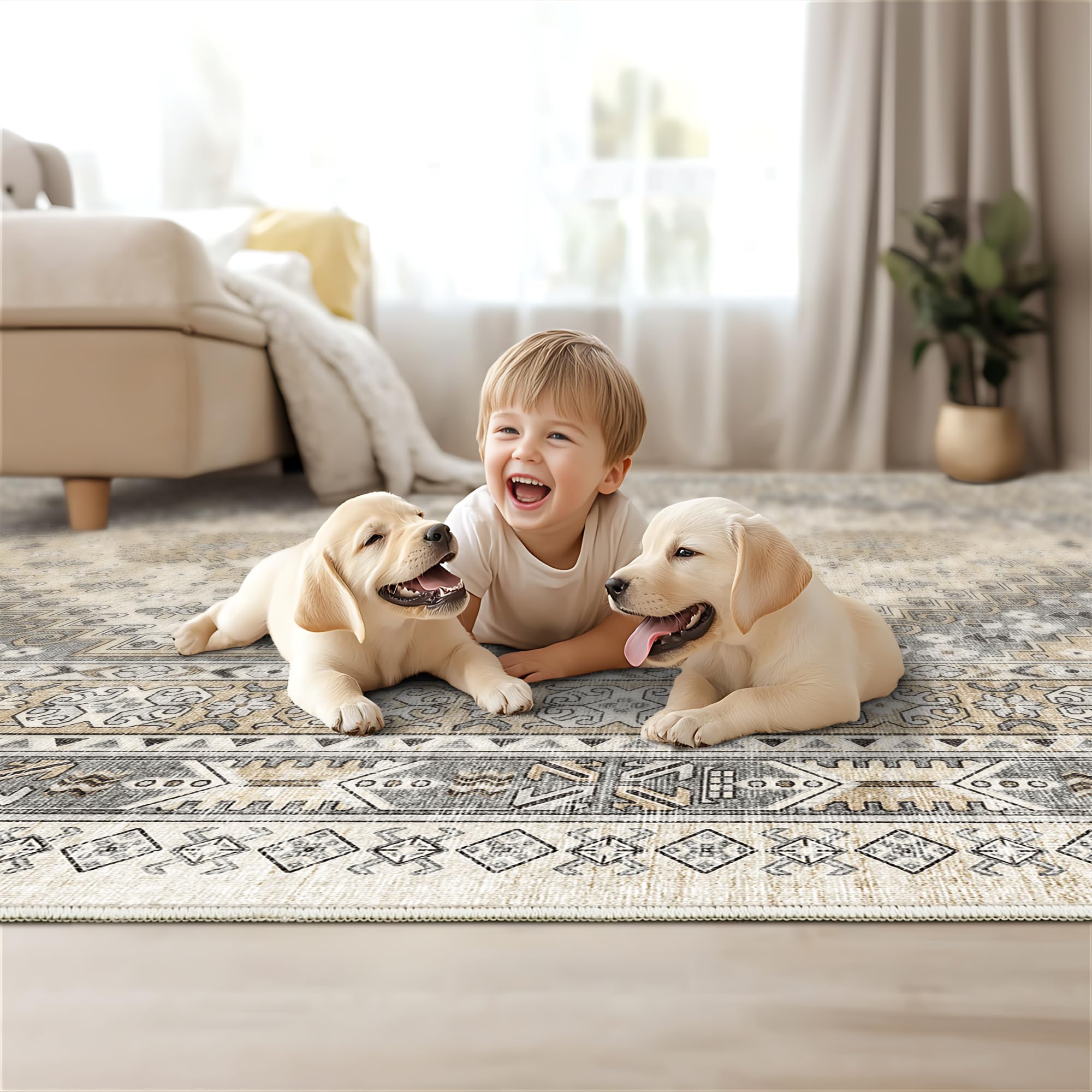 Restydon Area Rugs 5x7 Washable Rugs for Living Room, Beige