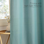 NICETOWN Greyish Blue Linen Curtains for Kitchen, Thick Flax Small Window Treatments Semi Sheer Privacy Assured with Light Through for Cafe/Bathroom, W55 x L84, 2 Panels