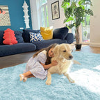 OLANLY 2x8 Machine Washable Runner Rugs for Hallway, Soft Fluffy Shaggy Bedside Rugs for Bedroom, Living Room, Indoor Floor Carpet for Kids Girls and Boys, Home Decor Aesthetic, Light Blue