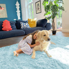 OLANLY 3x5 Machine Washable Small Bedside Rug, Soft Fluffy Shaggy Rugs for Living Room, Bedroom, Indoor Floor Carpet for Kids Girls and Boys, Preppy Dorms, Nursery, Home Decor Aesthetic, Light Blue