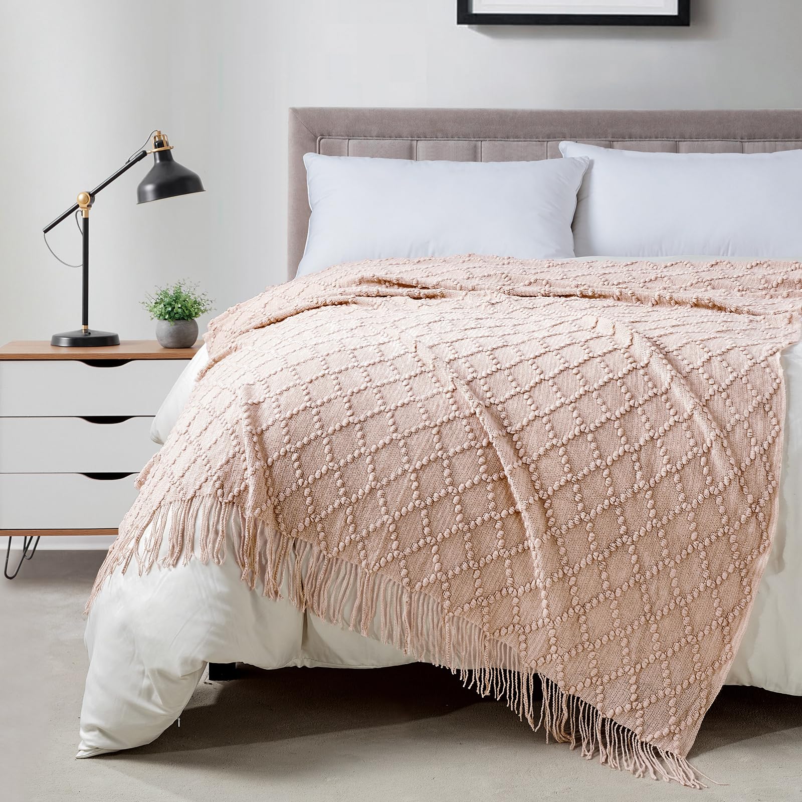 BOURINA Pink Throw Blanket 50 x70 Inch Jacquard Throw Knitted Blanket