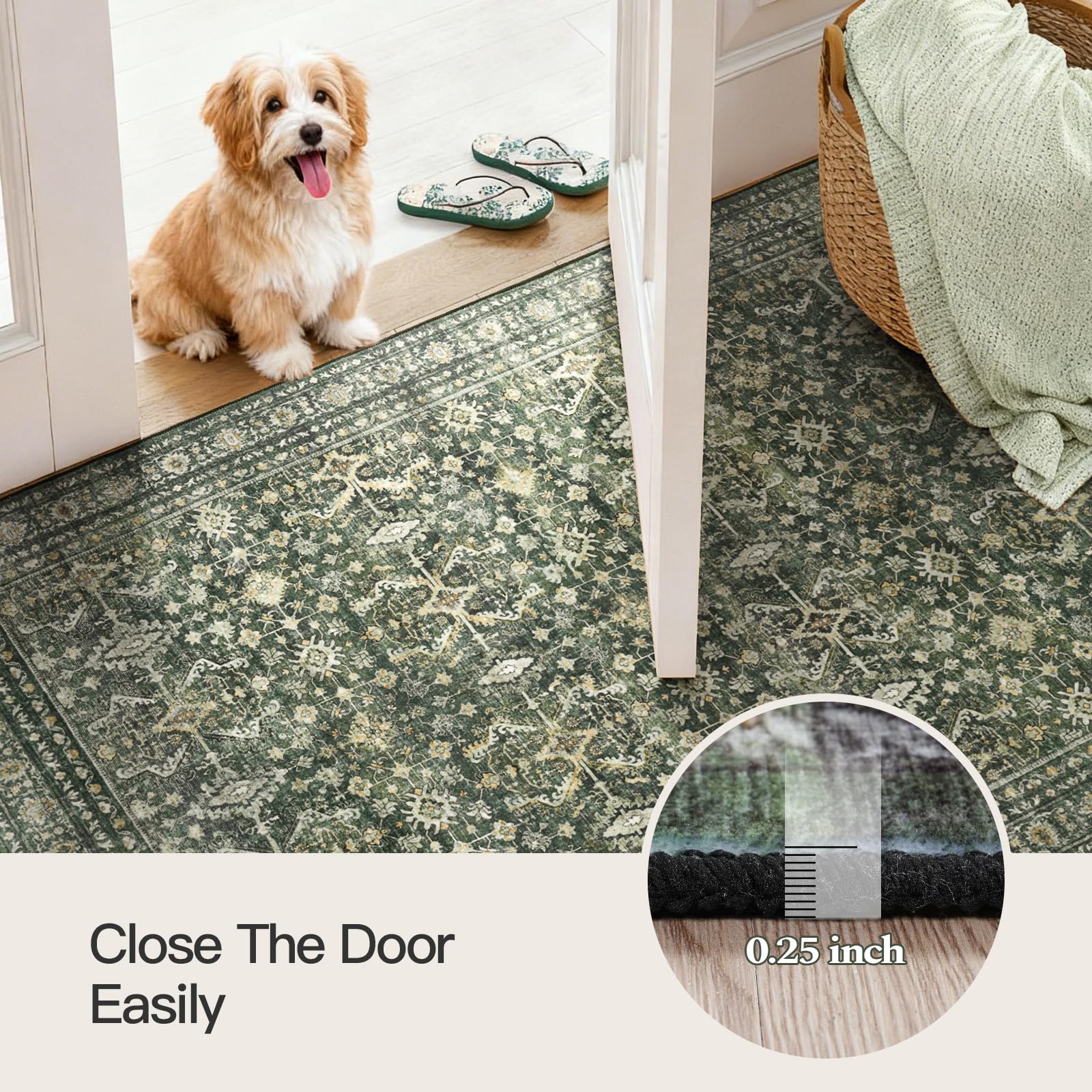 4x6 Area Rugs for Entryway, Green Washable Non-Slip Area Rug for Kitchen