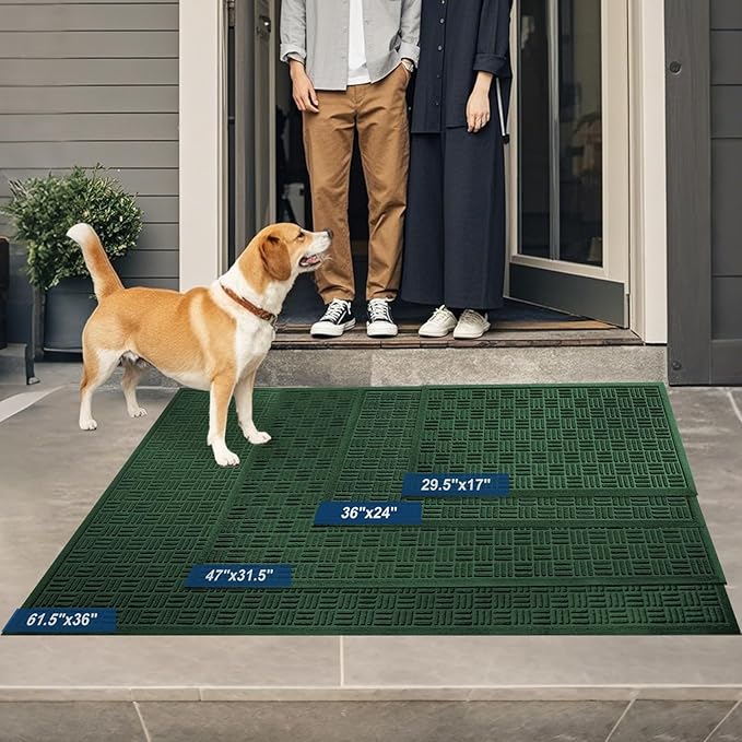 Mibao Front Door Mat Indoor Outdoor Entrance, Dirt Trapping Waterproof All-Season, All-Weather Doormat, Non-Slip Durable Natural Rubber Low Profile Easy Clean Patio Entrance Mat, 61.5" x 36", Green