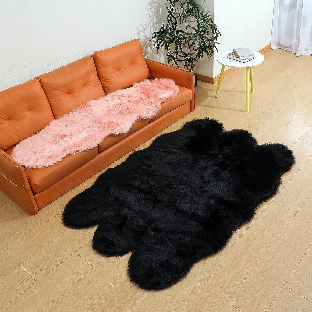 linmopm Faux Fur Sheepskin Rug, Black, 4x6 ft