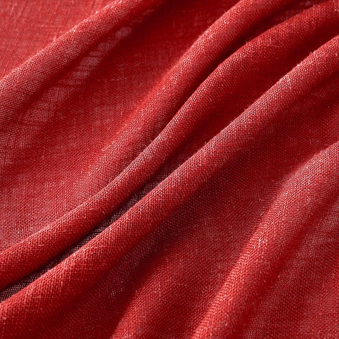 MIULEE Red Linen Short Curtains 52x63 Inch Long 2 Panel for Kitchen Bedroom