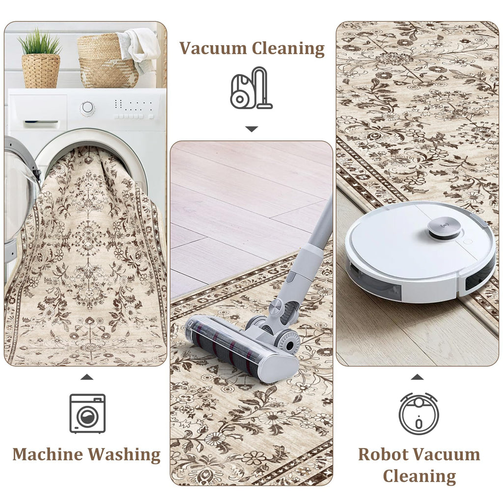 Yamaziot 2x10 Washable Hallway Runner Rug Non Slip Floral Carpet, Brown