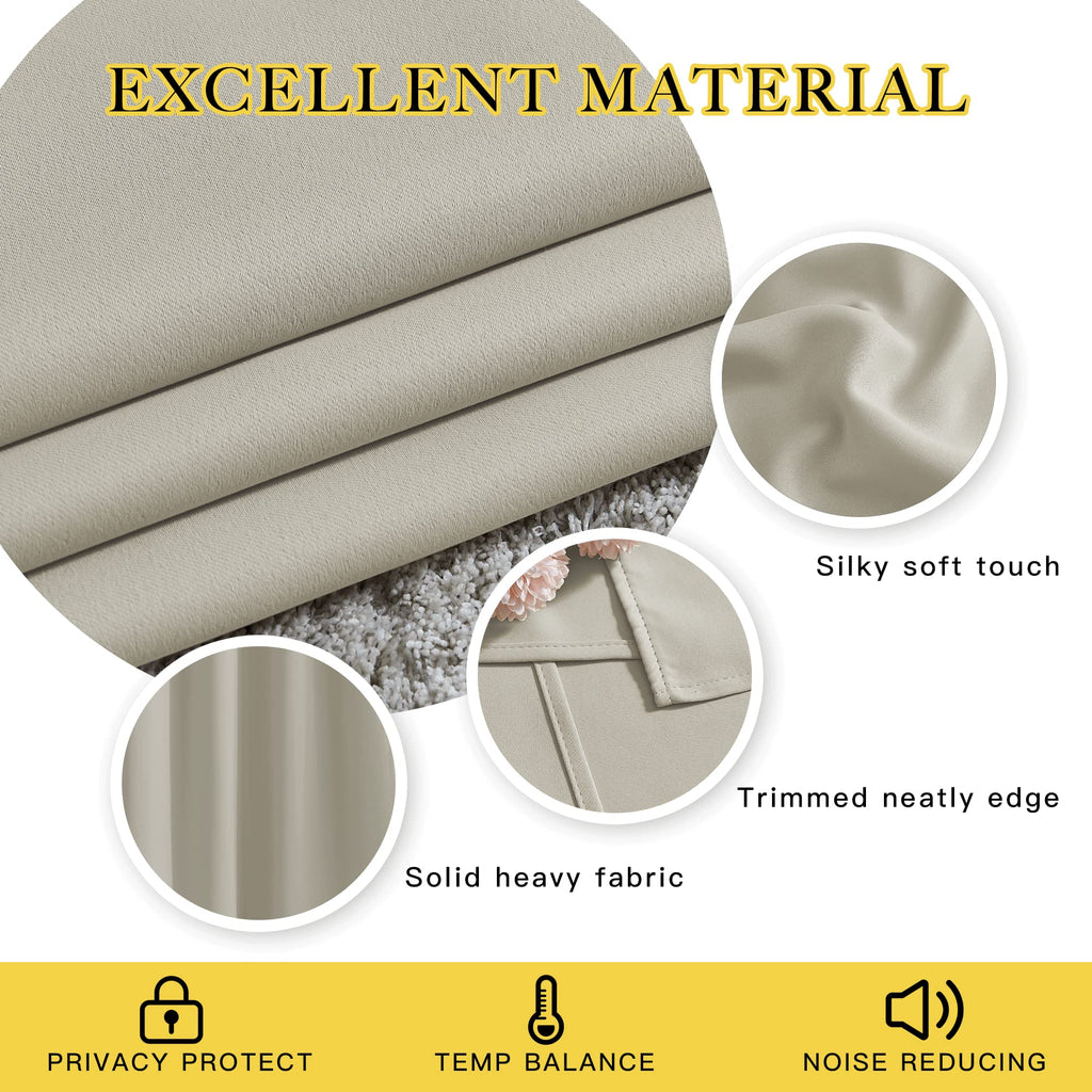 NICETOWN Blackout Natural Curtains for Bedroom - Window Treatment Thermal Insulated Grommet Solid Drapes Energy Saving Sound Reducing for Basement, 1 Pair, W52 x L54