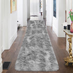 JiaoBaba Super Soft Fluffy Living Room Area Rug 2x8 ft Tie-Dyed Light Grey Shaggy Furry Carpet Washable Non-Slip Floor Rugs Bedroom Bedside Nursery Rug Fuzzy Boys Girls Dorm Home Decor Aesthetic