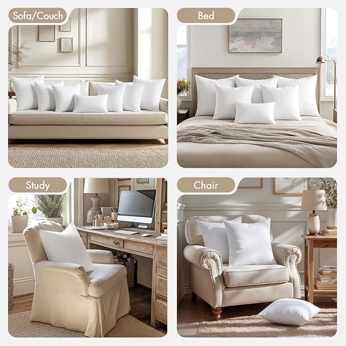 MIULEE Pillows Inserts, Pack of 4 20x20 Inch 100% Virgin Microfiber Filling Throw Pillows for Bed Couch Sofa