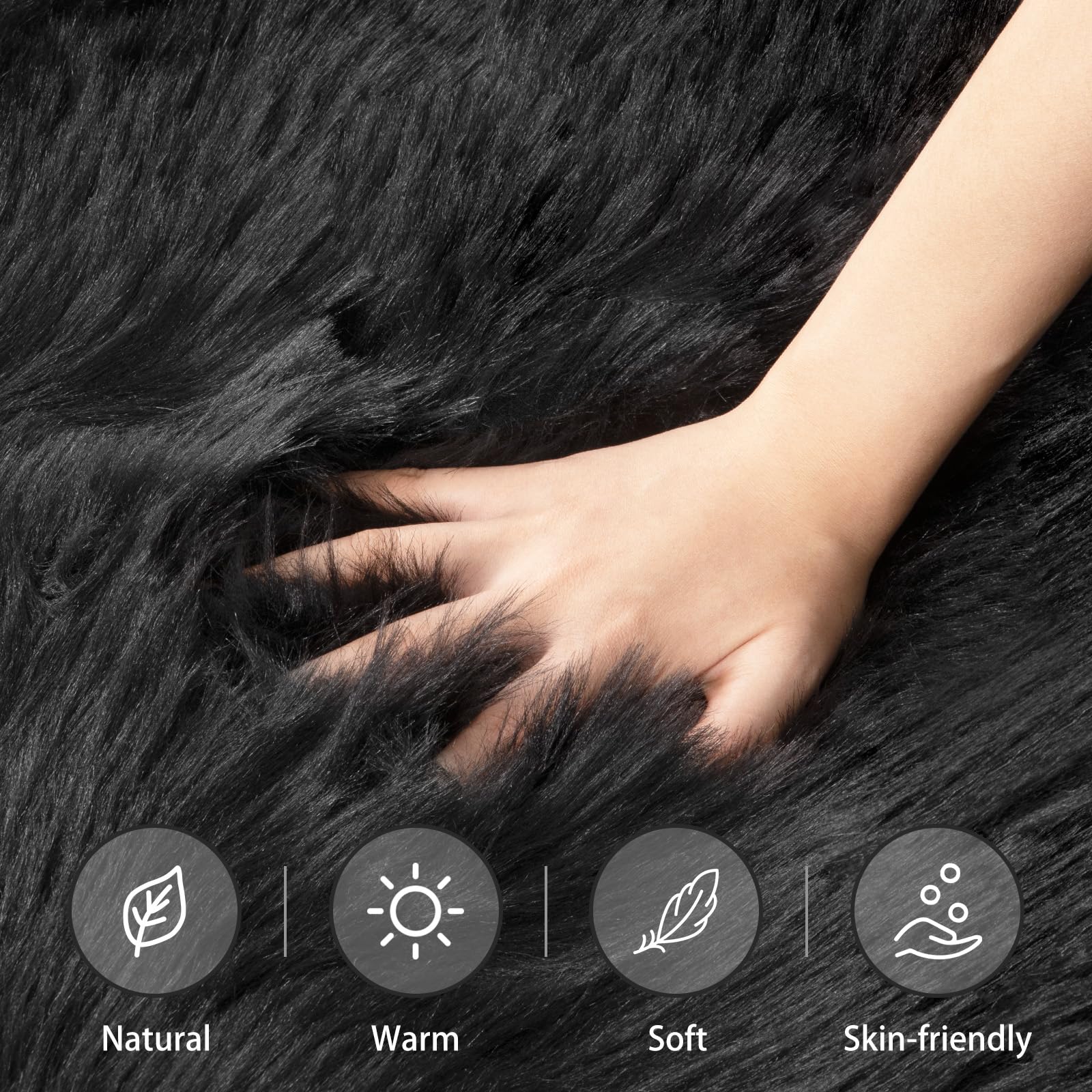 Ciicool Black Fur Fluffy Rug, 2x4 ft Small Faux Fur Rug for Bedroom