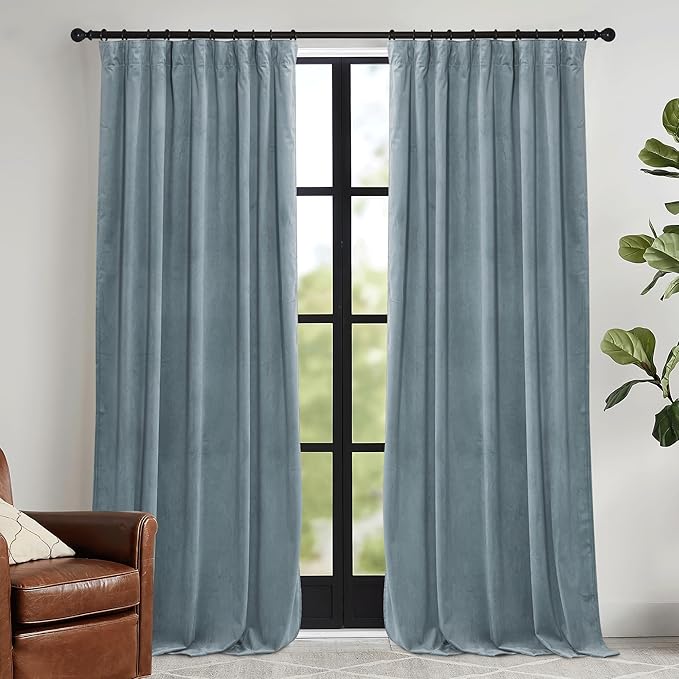 RYB HOME Velvet Curtains 102 inches Long, Extra Long High Ceiling Curtains