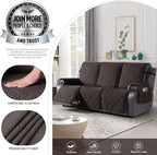 TAOCOCO 100% Waterproof Recliner Sofa Covers 3 Seater, Split Couch Covers for Reclining Couches for Kids Pets, Non Slip Reclining Couch Covers Furniture Protector with Straps(3 Seater, Coffee)