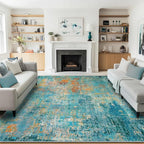 Washable Area Rugs 6'x8' Non-Slip Modern Abstract Soft for Living Room Entryway Bedroom Nursery, Print Pattern, Teal Blue Green Orange Rust Red Colorful