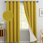 Yakamok Mustard Yellow Linen Textured Curtains 84 Inches Long for Bedroom
