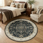 RELEANY Washable Area Rug, Round 4ft, Black/Vintage/Beige