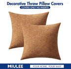 MIULEE Pack of 2 Brown Throw Pillow Covers 24x24 Inch Soft Chenille Pillow Covers for Sofa Living Room Couch Solid Dyed Cases