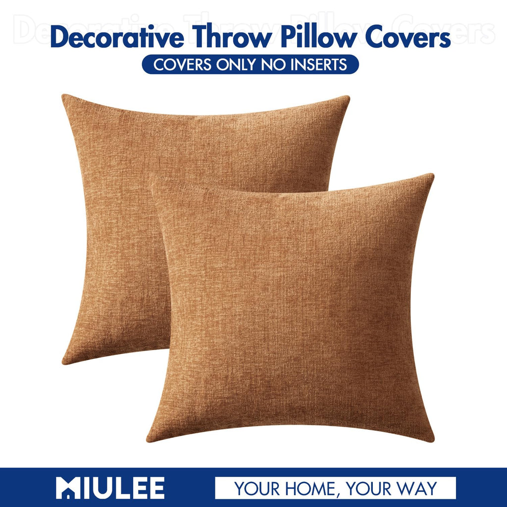 MIULEE Soft Chenille Euro Throw Pillow Covers Brown 24x24 Inch Pack of 2