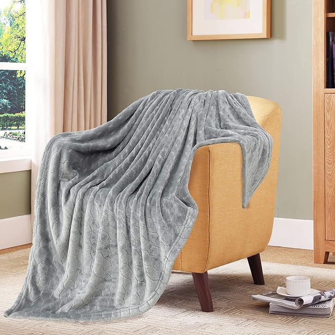 TOONOW Fleece Bed Blanket Queen Size 90x90 inches, Super Soft Fluffy Fuzzy Plush Blanket Geometric Pattern Cozy Microfiber Flannel Blankets for Couch, Bed, Sofa, Light Grey