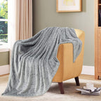 TOONOW Fleece Bed Blanket Queen Size 90x90 inches, Super Soft Fluffy Fuzzy Plush Blanket Geometric Pattern Cozy Microfiber Flannel Blankets for Couch, Bed, Sofa, Light Grey
