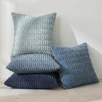 Fancy Homi Set of 4 Blue Boho Decorative Throw Pillow Covers 22x22 Inch for Couch Bed Sofa, Aesthetic Modern Bohemian Room Decor, Soft Fuzzy Cozy Corduroy Textured Coastal Blue Cushion Case 55x55cm