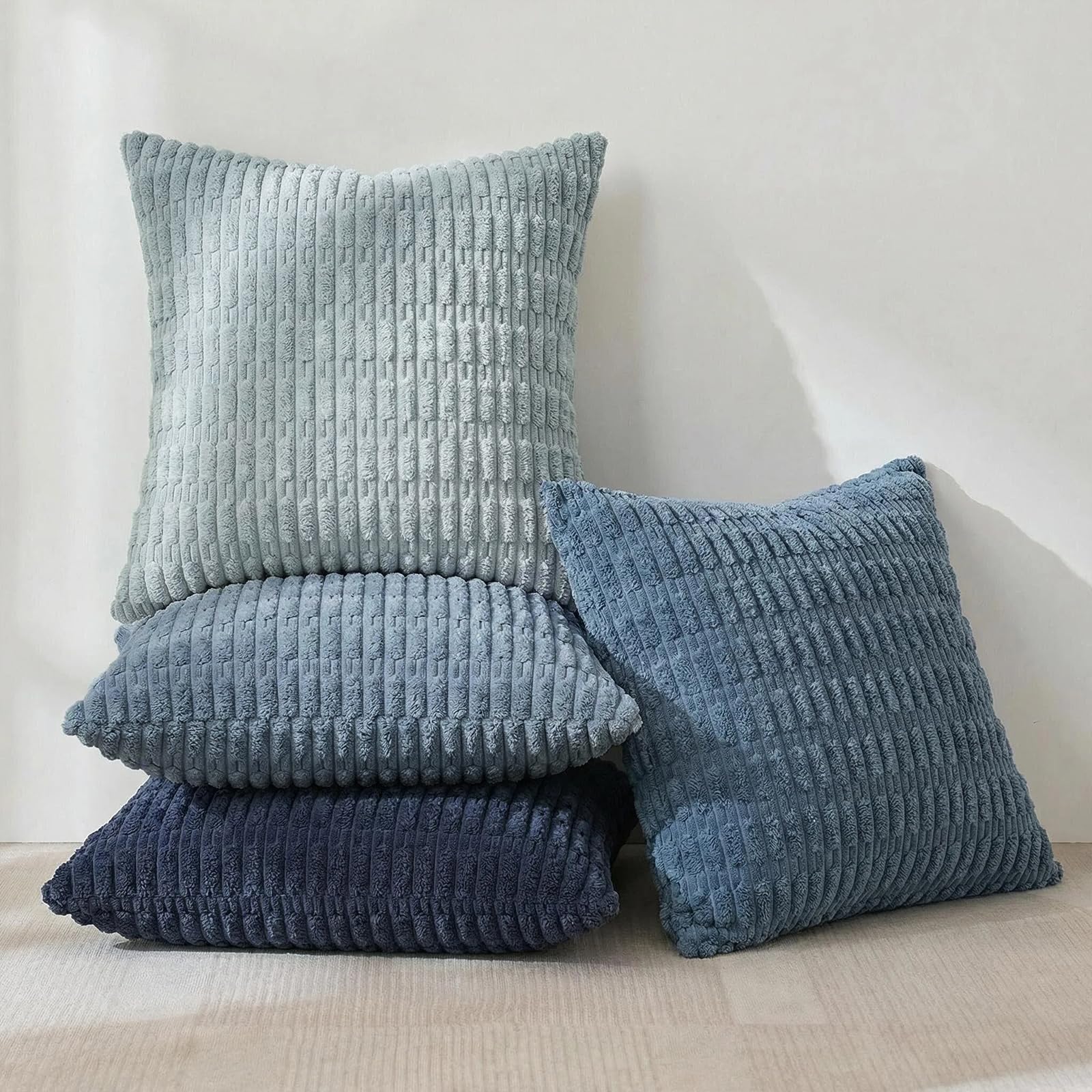 Fancy Homi 4 Packs Decorative Throw Pillow Covers for Living Room Couch Bed, Modern Farmhouse Boho Home Décor Accent Cushion Case, 24" x 24", Blue Series
